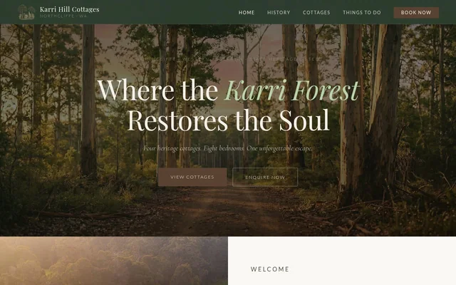 Karri Hill Cottages website homepage